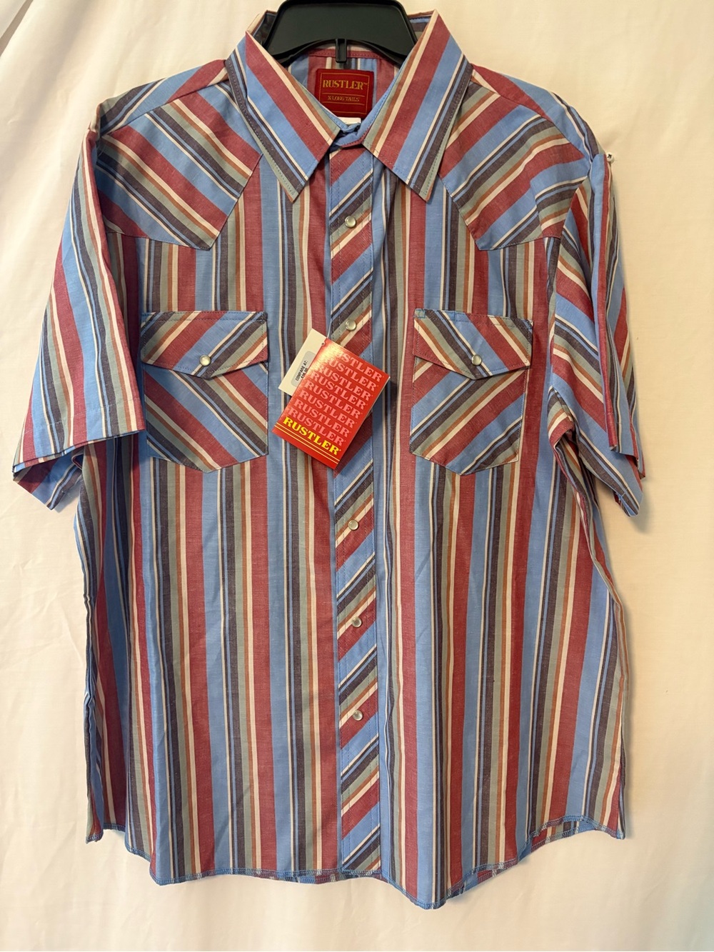Rustler Men's Short-Sleeve Striped Button-Down Shirt - Blue & Red